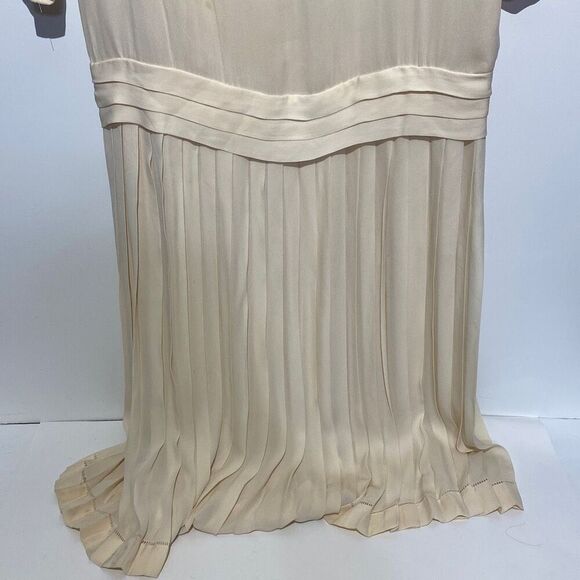 Albert Nipon Women's Cream Peated Detail Laced Floral Neck Midi Dress Size 10 - Picture 12 of 16